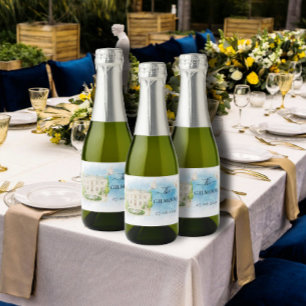 Eleganter Ort Brunnen Blume Tauben Hochzeit Luxus Schaumweinetikett