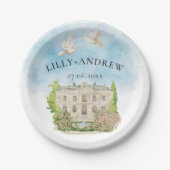 Eleganter Ort | Brunnen Tauben Hochzeit Luxus Pappteller (Vorderseite)