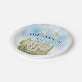 Eleganter Ort | Brunnen Tauben Hochzeit Luxus Pappteller (Schrägansicht)