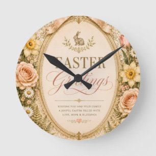 Eleganter Ostergruß im vintagebotanischen Stil Runde Wanduhr