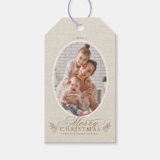 Eleganter Oval Rahmen Frohe Weihnachten Foto Geschenkanhänger (Vorderseite)