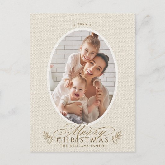 Eleganter Oval Rahmen Frohe Weihnachten Foto Urlau Postkarte (Vorderseite)