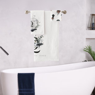 Eleganter Ozean   Wasserfarbe-Wal-Monogramm Badhandtuch Set