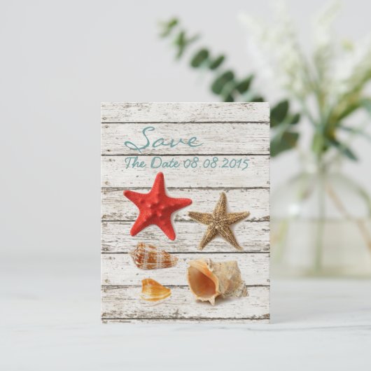 Eleganter Ozeanstrand Save the Date Ankündigungspostkarte (Stehend Vorderseite)