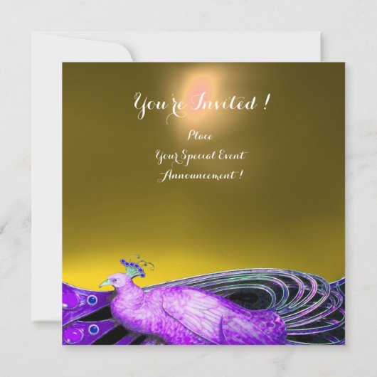 ELEGANTER PAKOCK IM LILA, GELBEN WEDING MONOGRAM EINLADUNG (Rückseite)