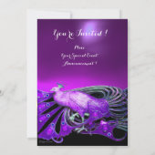 ELEGANTER PAKOCK IM LILA, SCHWARZEN WEDD-MONOGRAM EINLADUNG (Rückseite)