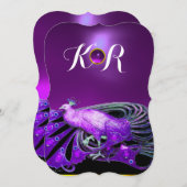 ELEGANTER PAKOCK IM LILA, SCHWARZEN WEDD-MONOGRAM EINLADUNG (Vorne/Hinten)