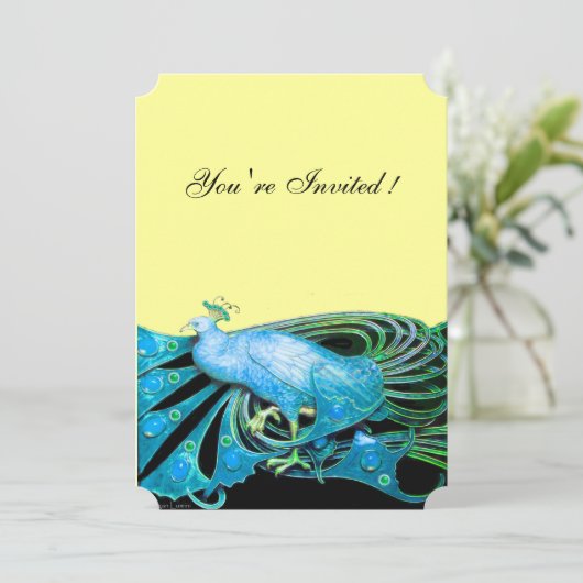 ELEGANTER PAKOCK IN BLAU, SCHWARZ. EINLADUNG (Stehend Vorderseite)