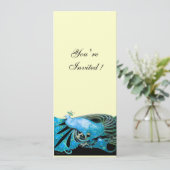 ELEGANTER PAKOCK IN BLAU, SCHWARZ. SILBER-METALLIC EINLADUNG (Stehend Vorderseite)