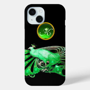 ELEGANTER PAKOCK IN GRÜN, EMERALD MONOGRAMM iPhone 15 HÜLLE
