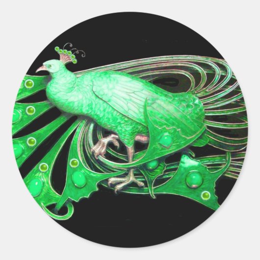 ELEGANTER PAKOCK IN GRÜN, SCHWARZ RUNDER AUFKLEBER (Vorderseite)