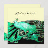 ELEGANTER PAKOCK IN GRÜN, SCHWARZ UND GOLD EINLADUNG (Vorne/Hinten)