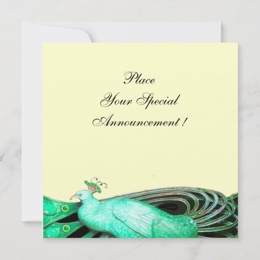 ELEGANTER PAKOCK IN GRÜN, SCHWARZ UND GOLD EINLADUNG (Rückseite)