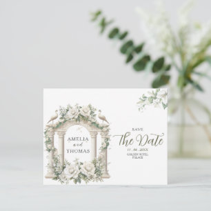 Eleganter Palast Grünzeug Save-the-Date-Karte Einladung