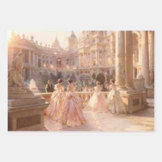 Eleganter Palastball Vintage-Ölgemälde-Kunstprint Geschenkpapier Set