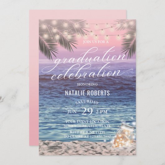 Eleganter Palm Beach Mason Jar Lights Abschluss Einladung (Vorne/Hinten)