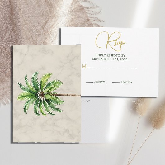 Eleganter Palm Tree Watercolor Wedding RSVP Karte