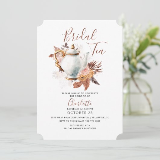 Eleganter Pampas Grass Brautparty Tee Einladung (Stehend Vorderseite)