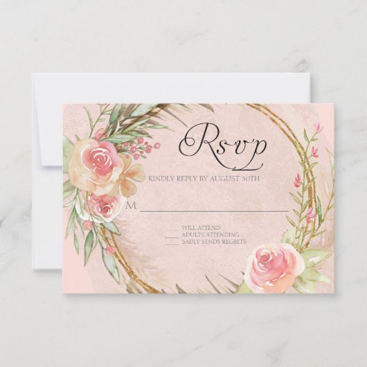 Eleganter Pampas Leaf Gold Farbdraht RSVP Karte (Vorderseite)