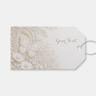 Eleganter Papercut Schmetterling mit Blumenrahmen Geschenkanhänger