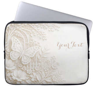 Eleganter Papercut Schmetterling mit Blumenrahmen Laptopschutzhülle