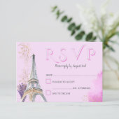 Eleganter Paris Pink Gold Aquarell Eiffelturm RSVP Karte (Stehend Vorderseite)