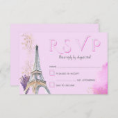 Eleganter Paris Pink Gold Aquarell Eiffelturm RSVP Karte (Vorne/Hinten)