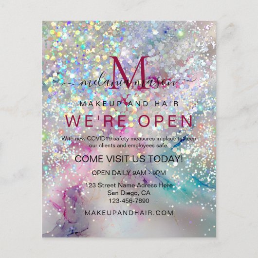 Eleganter Pastel Alcohol Ink Holographic Glitzer Flyer (Hinten)