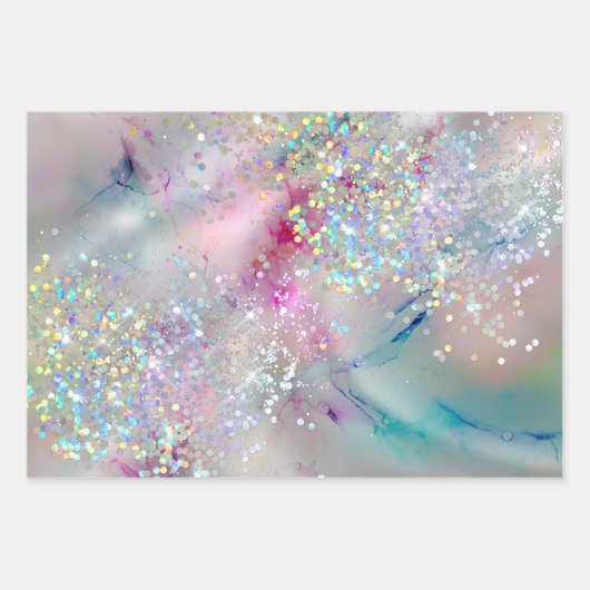 Eleganter Pastel Alcohol Ink Holographic Glitzer Geschenkpapier Set (Vorderseite 2)