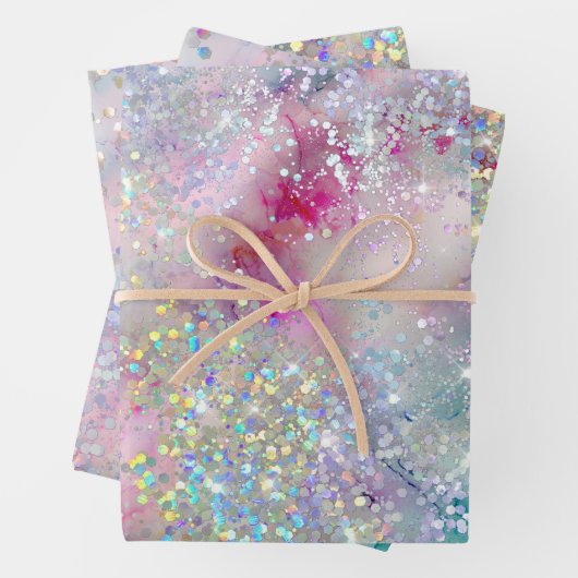 Eleganter Pastel Alcohol Ink Holographic Glitzer Geschenkpapier Set (Beispiel)