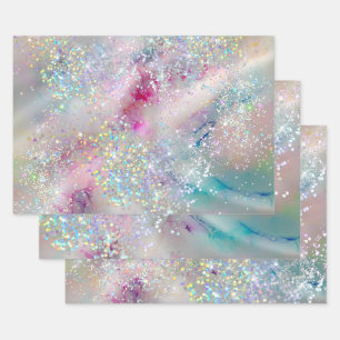 Eleganter Pastel Alcohol Ink Holographic Glitzer Geschenkpapier Set