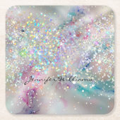 Eleganter Pastel Alcohol Ink Holographic Glitzer Rechteckiger Pappuntersetzer (Vorderseite)