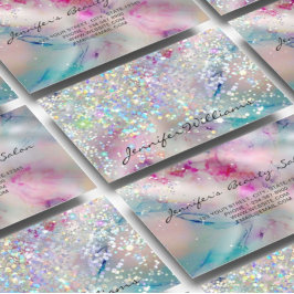 Eleganter Pastel Alcohol Ink Holographic Glitzer Visitenkarte