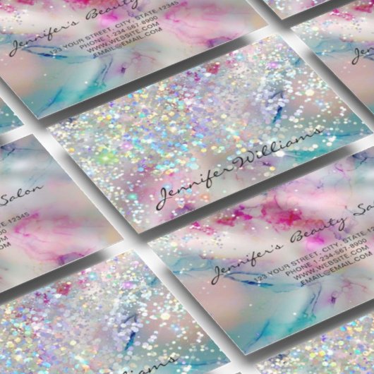 Eleganter Pastel Alcohol Ink Holographic Glitzer Visitenkarte