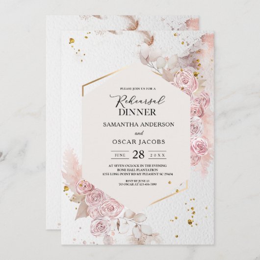 Eleganter Pastel Floral Frame Extravagant Einladung (Vorne/Hinten)