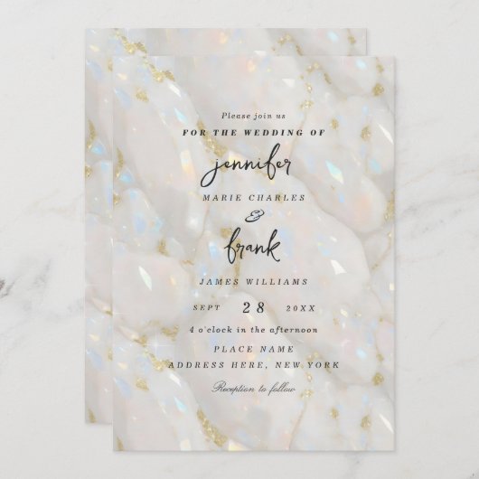 Eleganter Pastel Iridescent Funkelnd Opal Stone Einladung (Vorne/Hinten)