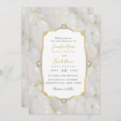 Eleganter Pastel Opal Gemstone Goldrahmen Einladung (Vorne/Hinten)