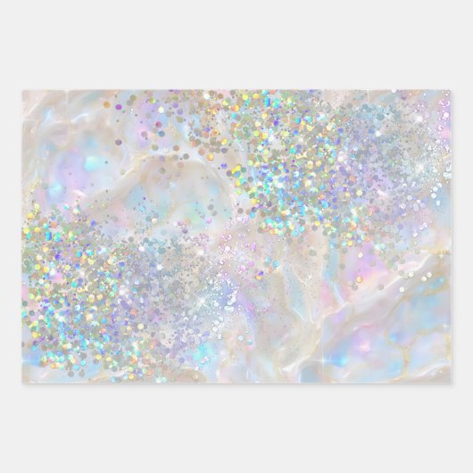 Eleganter Pastel Opal Holographic Glitzer Geschenkpapier Set (Vorderseite 2)