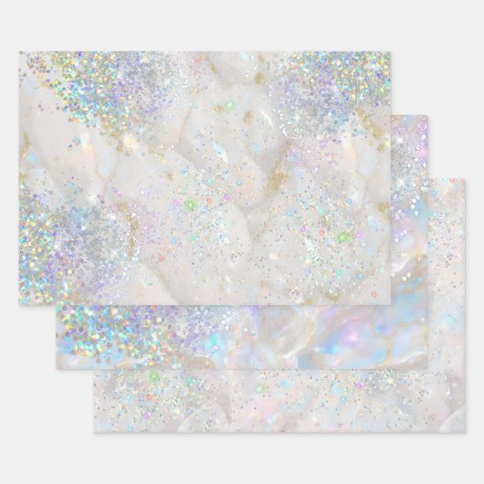 Eleganter Pastel Opal Holographic Glitzer Geschenkpapier Set (Set)