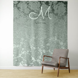 Eleganter Pastel Sage Green Monogram Hintergrund Wandteppich