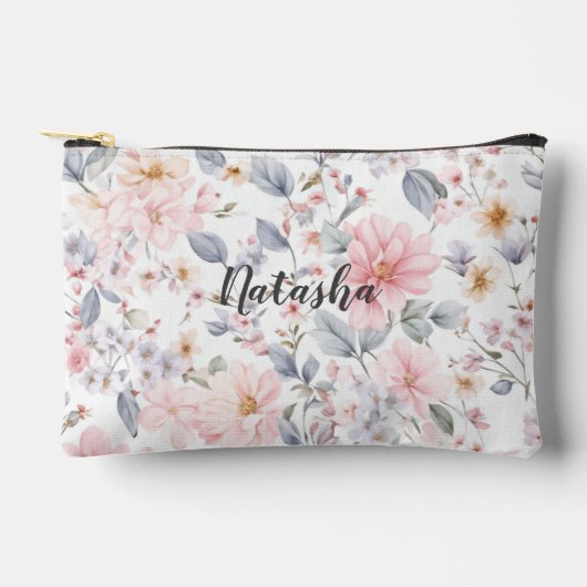 Eleganter Pastell-Blume Weich floraler Pouch Zubehörtasche (Vorderseite)
