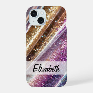 Eleganter Pastell-Lila-Blau-Rosa-Silber-Glitter iPhone 15 Hülle