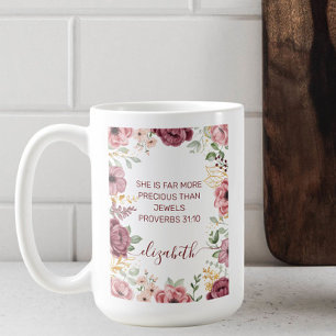 Eleganter pastellrosa Blume Schriftname Kaffeetasse
