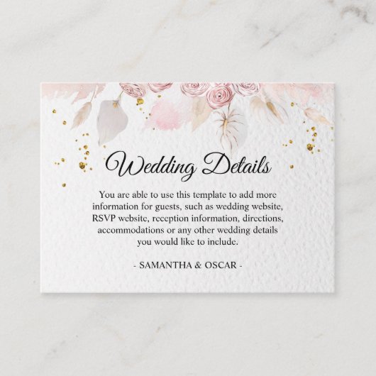 Eleganter Pastellrosa Blumenrahmen Extravagant Begleitkarte (Vorderseite)