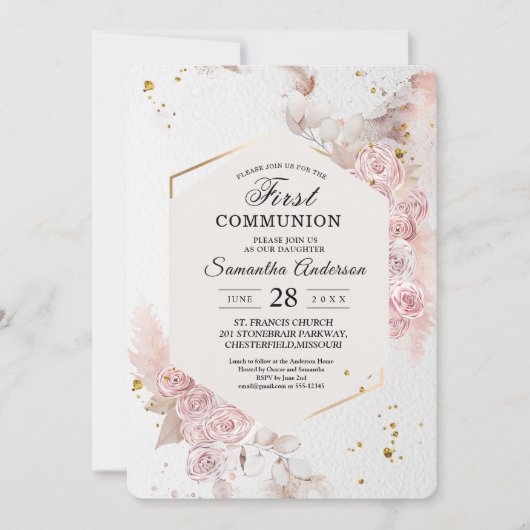 Eleganter Pastellrosa Blumenrahmen Extravagant Einladung (Vorderseite)