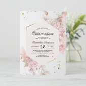 Eleganter Pastellrosa Blumenrahmen Extravagant Einladung (Stehend Vorderseite)