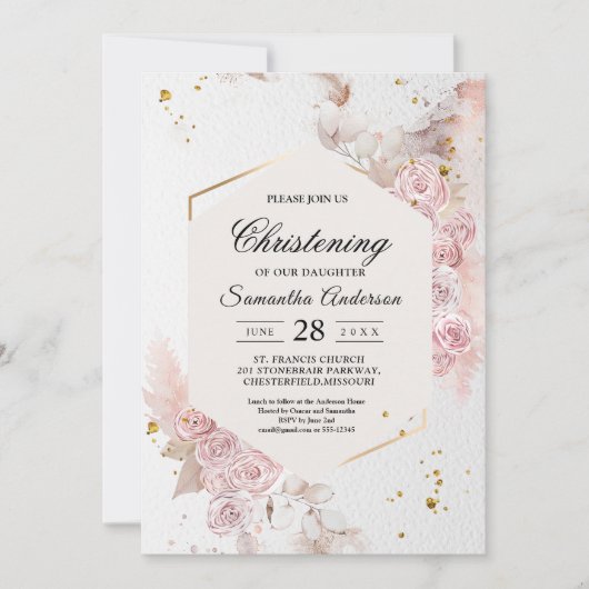 Eleganter Pastellrosa Blumenrahmen Extravagant Einladung (Vorderseite)