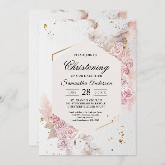 Eleganter Pastellrosa Blumenrahmen Extravagant Einladung (Vorne/Hinten)