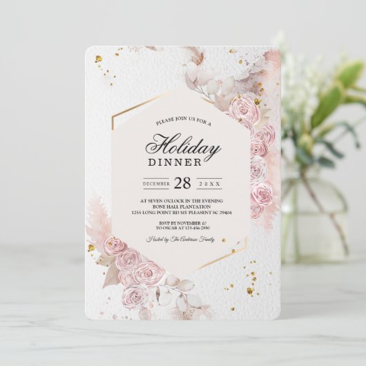 Eleganter Pastellrosa Blumenrahmen Extravagant Einladung (Stehend Vorderseite)