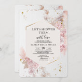 Eleganter Pastellrosa Blumenrahmen Extravagant Einladung (Vorne/Hinten)